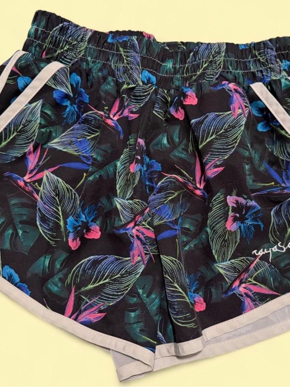 Raya sun Black Athletic Shorts with Neon Floral Print
